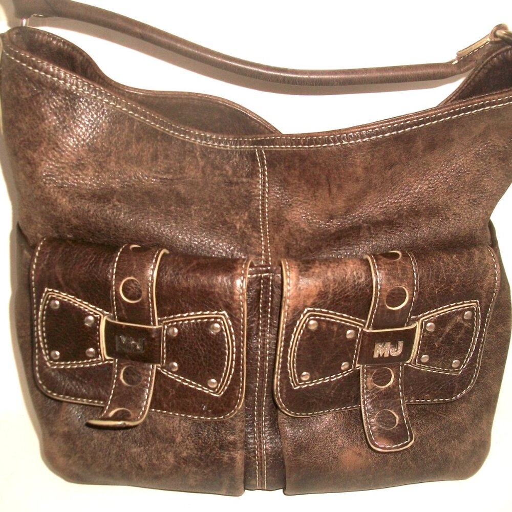 Marc Jacobs Large Distressed Leather Front-Pocket Shoulder Bag Weekender